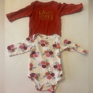 Carter's Cream Floral Hello Pumpkin Long-Sleeve Baby One-Piece with Pink Roses